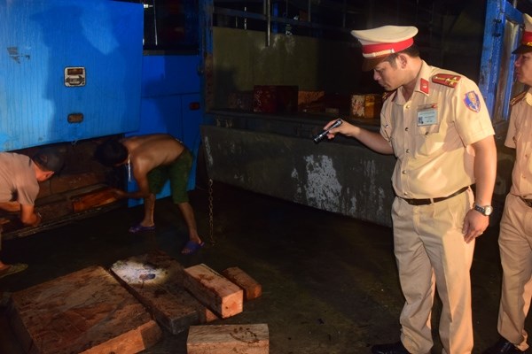 Huế: CSGT bắt giữ xe khách chở 6,5m3 gỗ Hương không rõ nguồn gốc xuất xứ - Hình 1