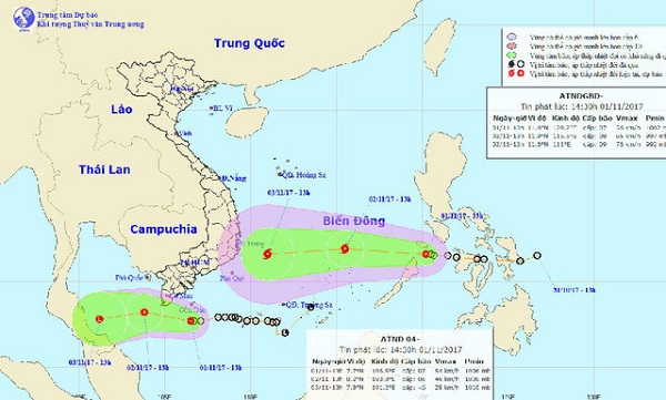 Vùng biển phía Nam: Áp thấp mạnh lên thành bão số 12