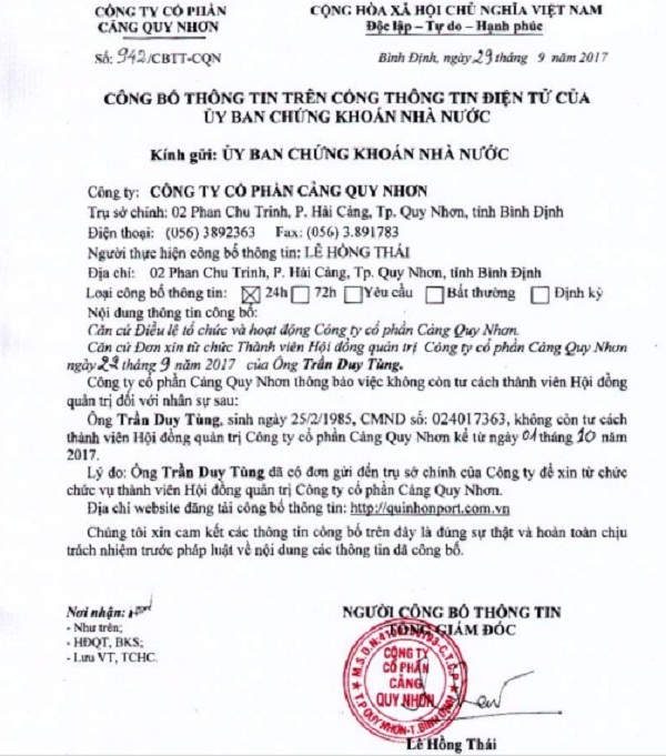 Con trai ông Trần Bắc Hà rút khỏi HĐQT Công ty CP Cảng Quy Nhơn - Hình 1
