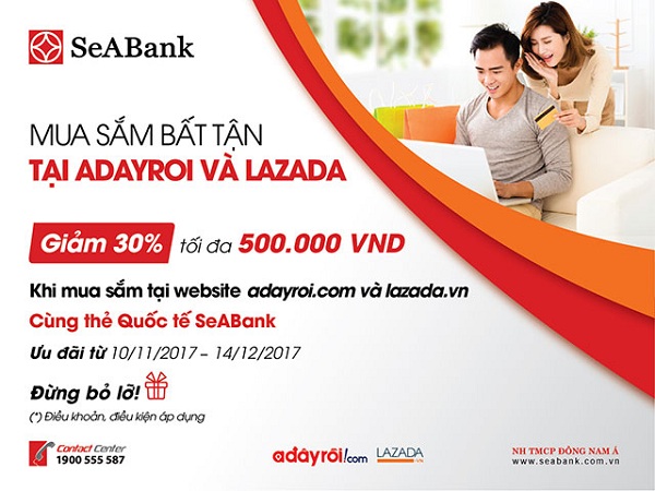 SeaBank giảm giá 30% khi mua sắm tại adayroi và lazada - Hình 1