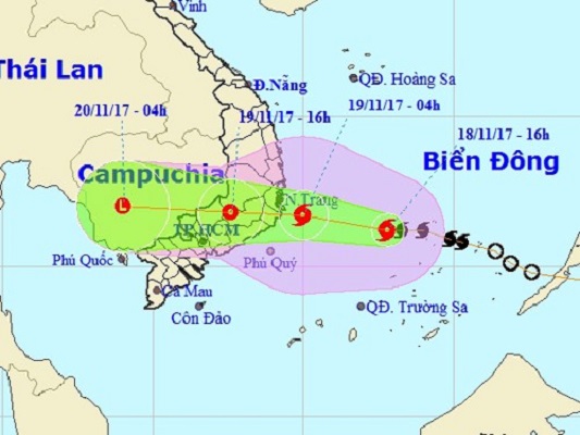 Bão số 14 cách bờ biển Khánh Hòa - Ninh Thuận - Bình Thuận 400 km
