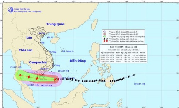 Bão số 16 giật cấp 13 và di chuyển nhanh theo hướng Tây với tốc độ 20-25km/h