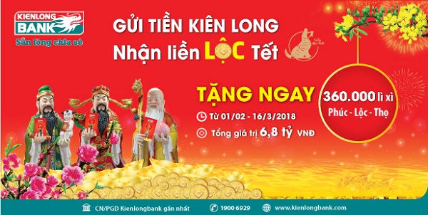 Gửi tiền Kiên Long - Nhận liền lộc Tết đến 6,8 tỷ đồng