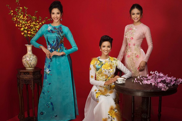 Top 3 Hoa hậu Hoàn vũ Việt Nam 2017 “gợi ý” trang phục áo dài đón Tết - Hình 1