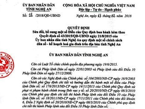 Nghệ An: Sinh con thứ 3 không được xét danh hiệu “Gia đình văn hóa”
