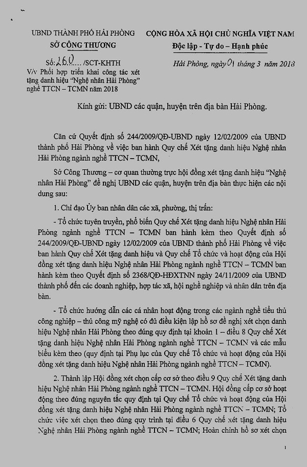 Hải Phòng: Triển khai xét tặng danh hiệu “Nghệ nhân Hải Phòng năm 2018”