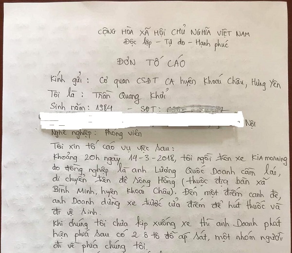 Hưng Yên: Hai phóng viên bị truy đuổi trên đê vắng