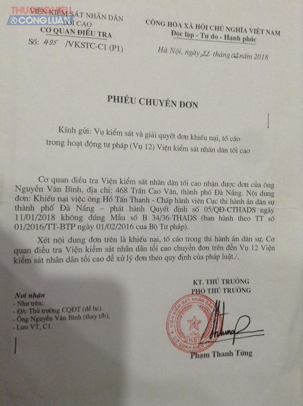 Đà Nẵng: Tổng Cục thi hành án dân sự yêu cầu làm rõ đơn tố cáo của công dân - Hình 1