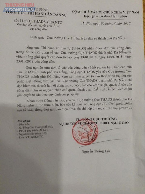 Đà Nẵng: Tổng Cục thi hành án dân sự yêu cầu làm rõ đơn tố cáo của công dân - Hình 2