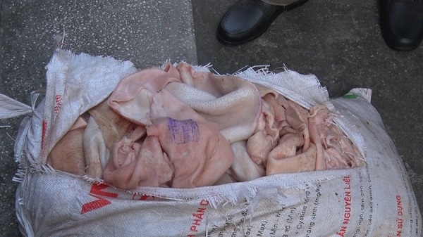 Hưng Yên: Tiêu hủy 850kg bì lợn thối, không rõ nguồn gốc, đang trên đường đi tiêu thụ - Hình 1