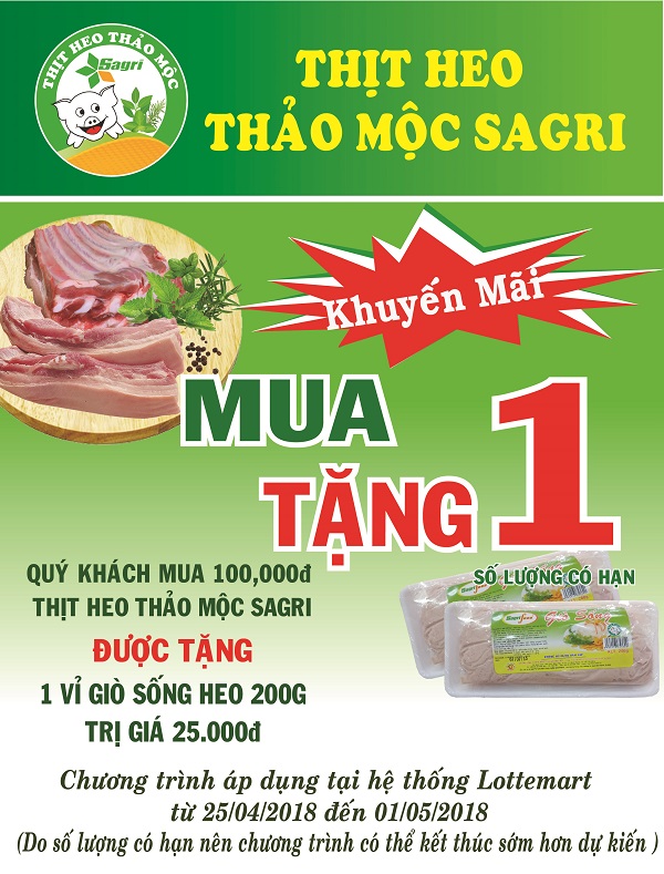 Sagrifood thực hiện chương trình khuyến mãi thịt heo thảo mộc Sagri tại siêu thị Lotte - Hình 1