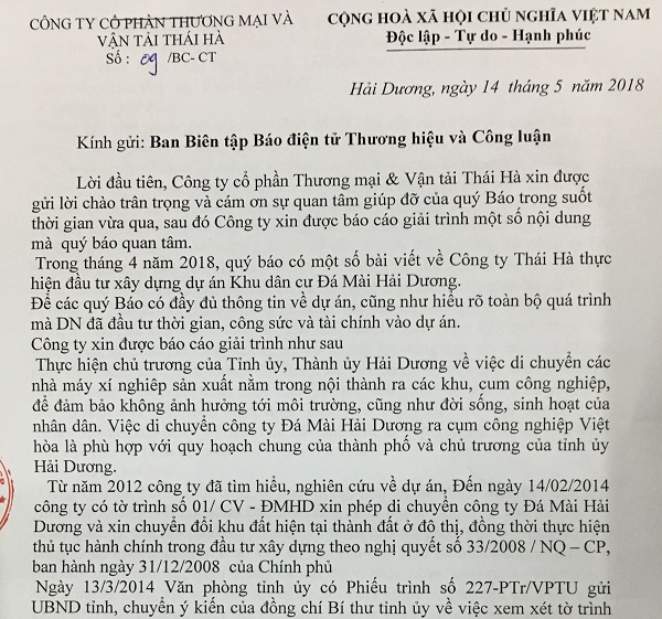 Dự án Khu dân cư Đá Mài: Công ty Thái Hà giải trình vụ việc - Hình 1