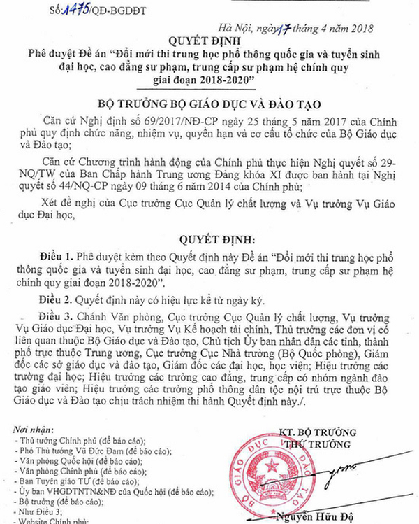 Bộ Giáo dục và Đào tạo thu hồi Đề án '750 tỷ đồng đổi mới thi THPT'