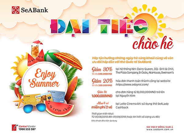 SeaBank ưu đãi lớn cho chủ thẻ Quốc tế nhân dịp hè 2018