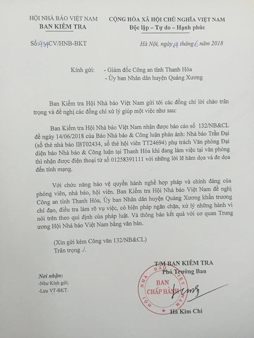 Hội Nhà báo Việt Nam đề nghị điều tra việc nhà báo bị đe dọa khi tác nghiệp tại Thanh Hóa - Hình 1