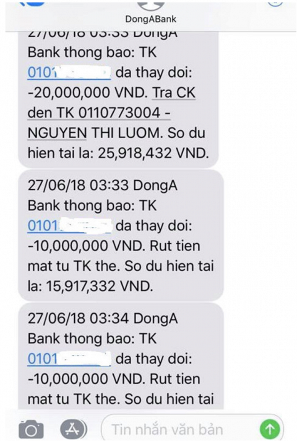 85 triệu đồng trong tài khoản ATM DongABank bị trộm lúc nửa đêm