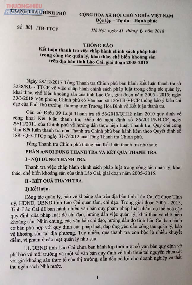 Hai nguyên Chủ tịch tỉnh Lào Cai liên quan đến sai phạm trong lĩnh vực khoáng sản