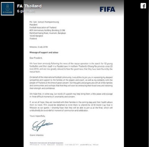FIFA mời đội bóng bị mắc kẹt ở hang Thái Lan xem chung kết World Cup - Hình 1