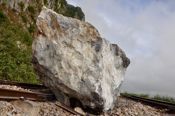 Đường sắt Bắc - Nam ngưng trệ nhiều giờ do lở đá núi hàng chục tấn - Hình 1