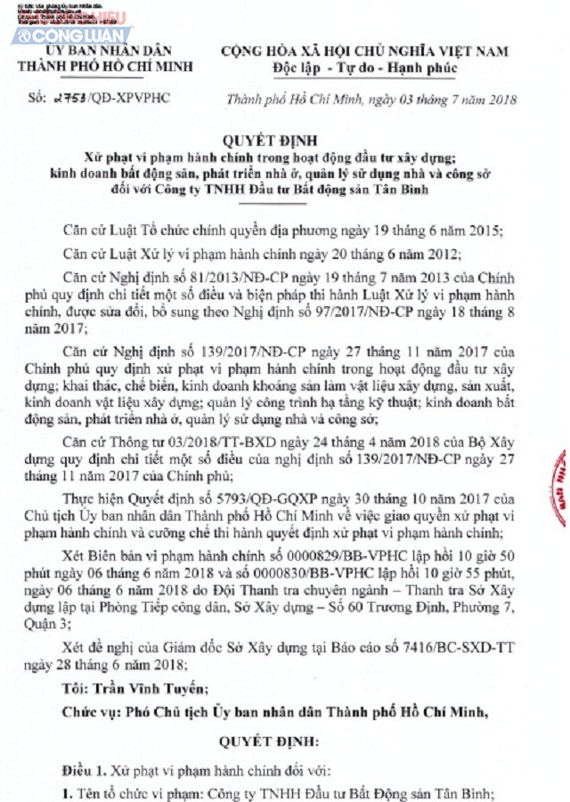 TP. HCM: Bất động sản Tân Bình mắc 19 sai phạm, bị phạt 1,64 tỷ đồng - Hình 1