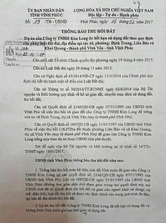 Vĩnh Phúc: Thông báo thu hồi hơn 100ha đất tại TP. Vĩnh Yên có gì đặc biệt?