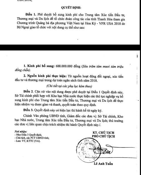 Thanh Hóa: Duyệt chi 688 triệu đồng cho 3 cán bộ đi nước ngoài thay vì 1,7 tỷ như dự chi - Hình 1