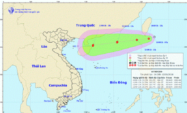 Áp thấp nhiệt đới giật cấp 8 đang hướng vào Bắc biển Đông
