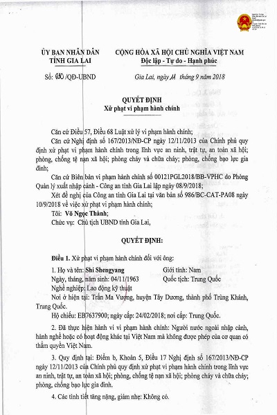 Gia Lai: Xử phạt 3 người Trung Quốc nhập cảnh, hành nghề không phép 60 triệu đồng