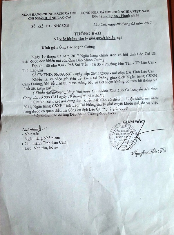 Tiền gửi “bỗng dưng bốc hơi” tại ngân hàng CSXH Lào Cai – Bài 2: Ai chịu trách nhiệm?