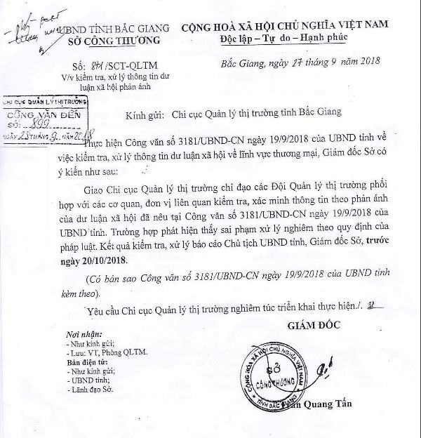 Bắc Giang: Kiểm tra, xử lý thông tin phản ánh về lĩnh vực thương mại