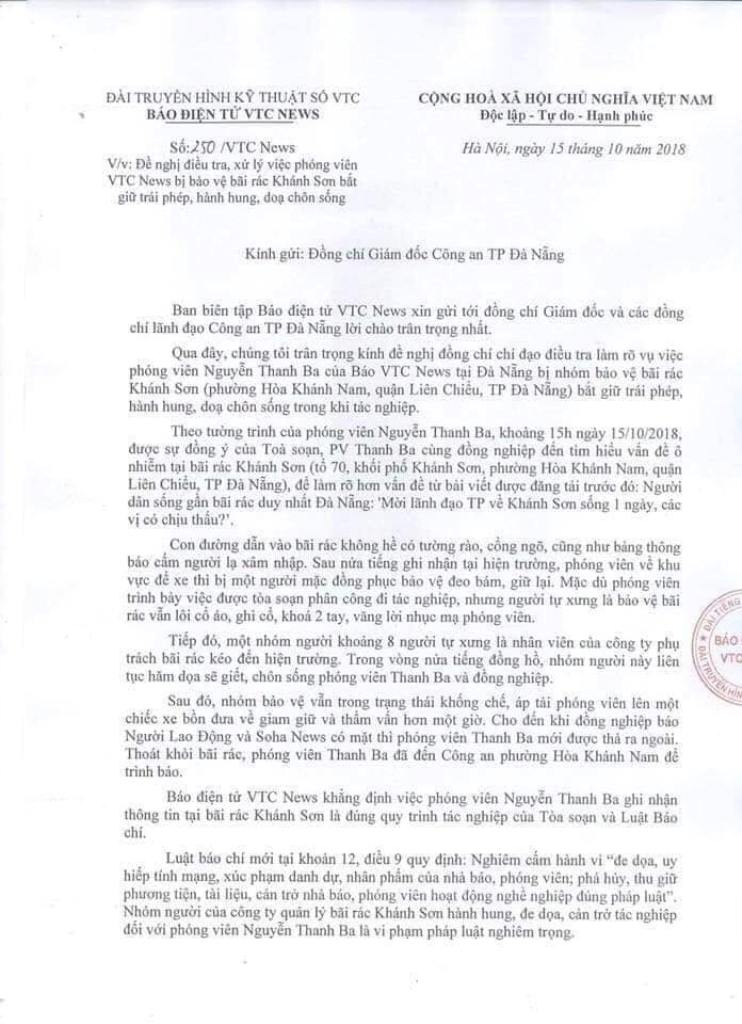 Đà Nẵng: VTC News đề nghị Công an Đà Nẵng vào cuộc điều tra