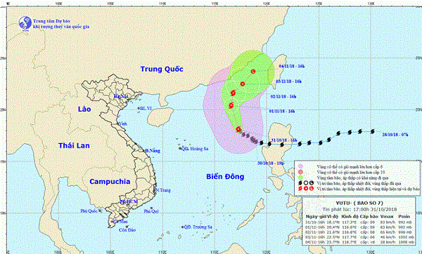 Bão số 7 cách quần đảo Hoàng sa khoảng 550 km