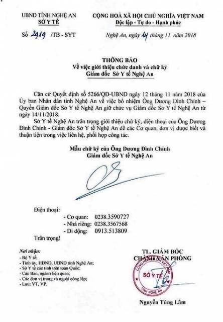 Sở Y tế Nghệ An có tân Giám đốc