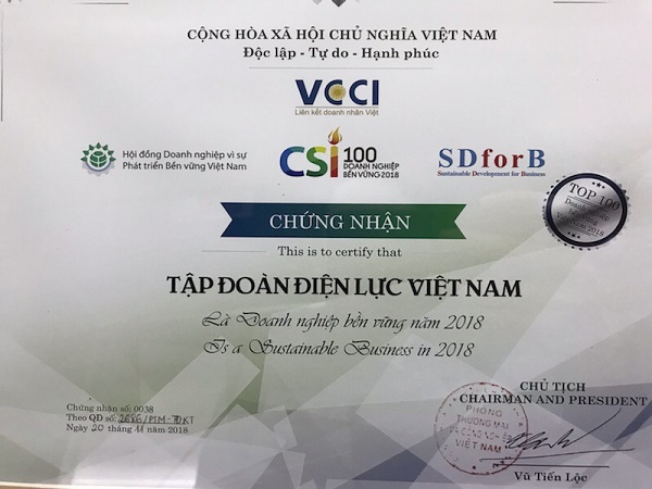 EVN - Doanh nghiệp bền vững tại Việt Nam năm 2018