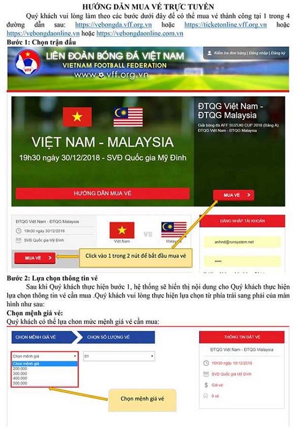 Hướng dẫn chi tiết mua vé online trận Việt Nam - Philippines - Hình 1