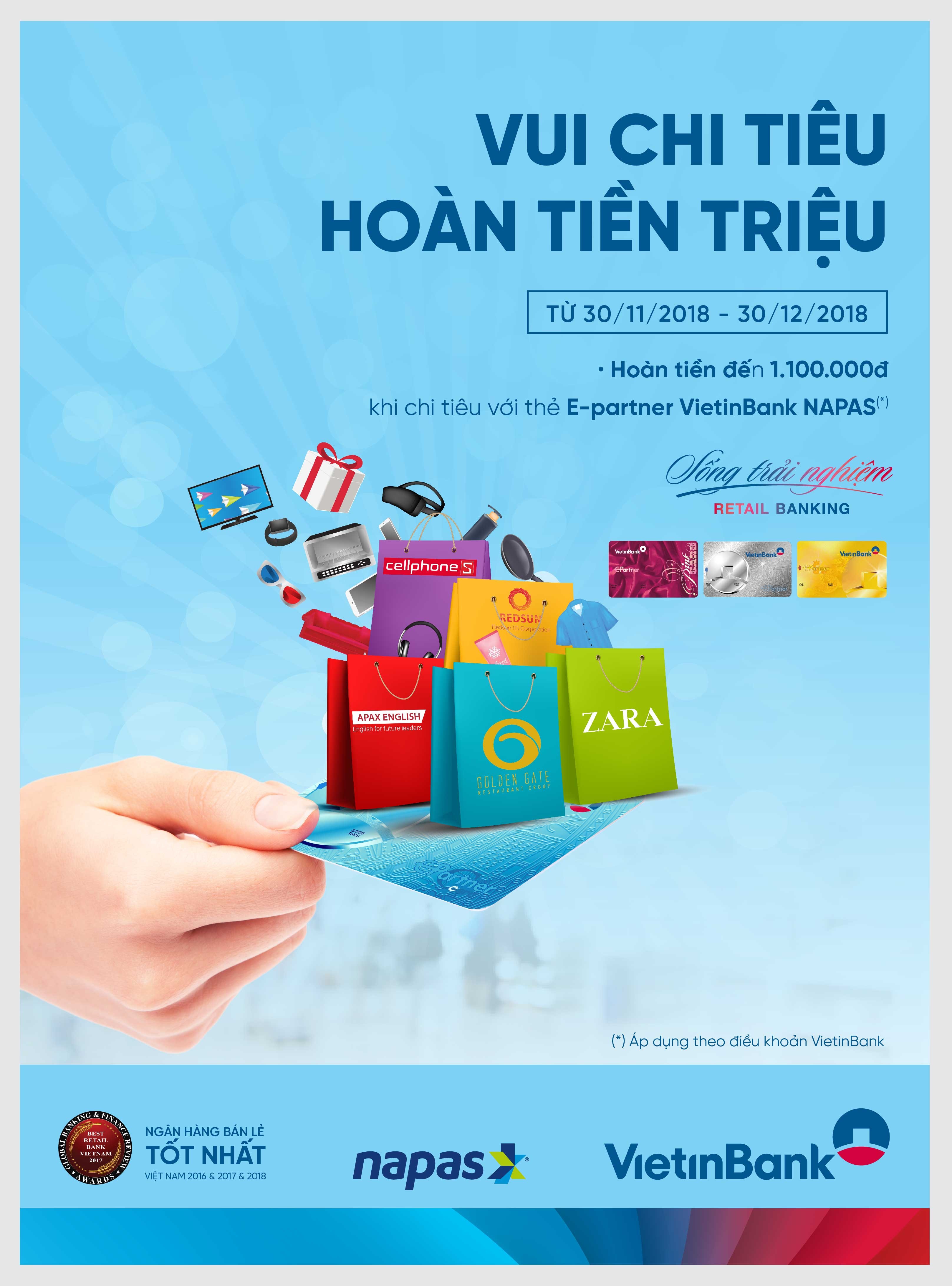 Vui chi tiêu - Hoàn tiền triệu với thẻ E-Partner VietinBank NAPAS