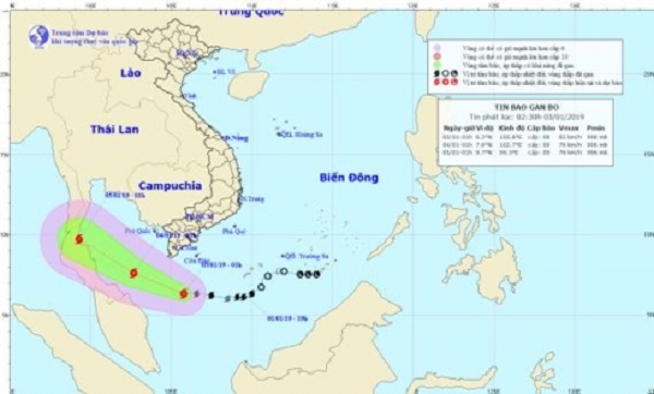Bão số 1 cách mũi Cà Mau khoảng 270km về phía Đông Nam