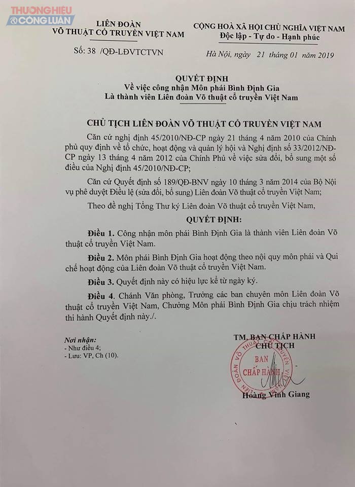 Năm 2019 Môn phái Bình Định Gia: Chính thức trực thuộc Liên đoàn võ thuật cổ truyền Việt Nam - Hình 10