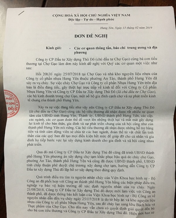 Hưng Yên: Tiểu thương mong mỏi kết luận nguyên nhân vụ cháy chợ Gạo