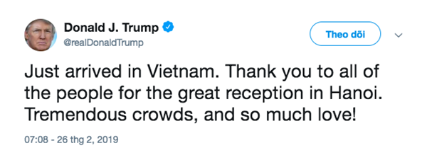 Tổng thống Donald Trump cảm ơn người dân Việt Nam vì sự đón tiếp nồng hậu - Hình 1