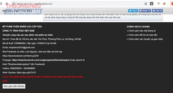 Mỹ phẩm Pizu: “Ma trận” địa chỉ công ty - Hình 1