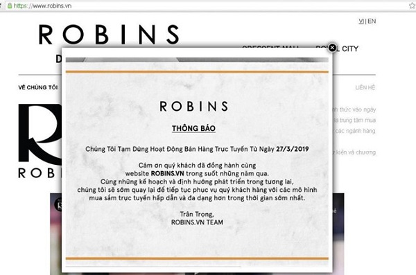 Trang thương mại điện tử Robins.vn đóng cửa - Hình 1