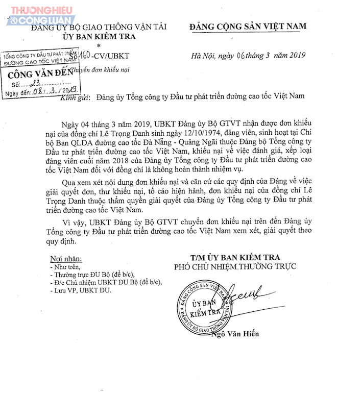 Đảng ủy Bộ GTVT chuyển đơn thư khiếu nại của kỹ sư Lê Trọng Danh về VEC - Hình 1