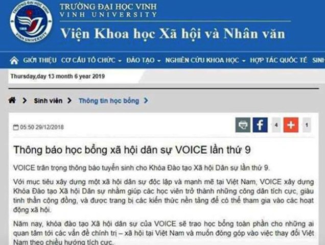 Nghệ An: Làm rõ website Đại học Vinh đăng thông tin học bổng của tổ chức phản động - Hình 1