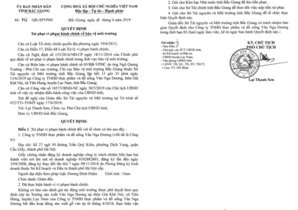 Vi phạm pháp luật về môi trường, Công ty Vân Nga Dương bị phạt 300 triệu đồng, đình chỉ 6 tháng - Hình 1