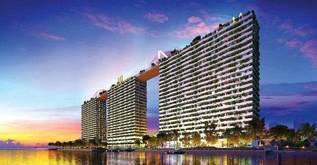 Hợp long cầu dây văng nối liền Sky park 5.000m2 tại dự án Diamon Lotus Riverside, Q8
