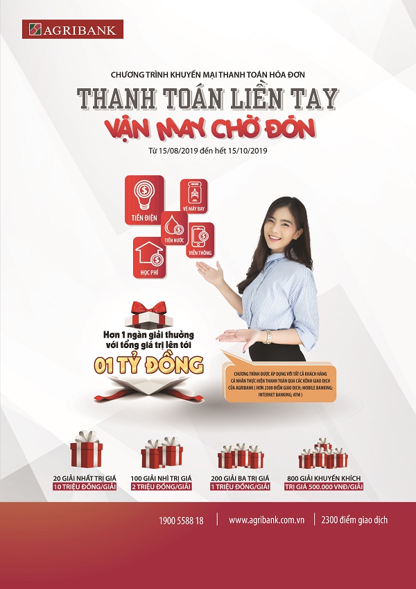 Agribank triển khai chương trình khuyến mại “Thanh toán liền tay - Vận may chờ đón”