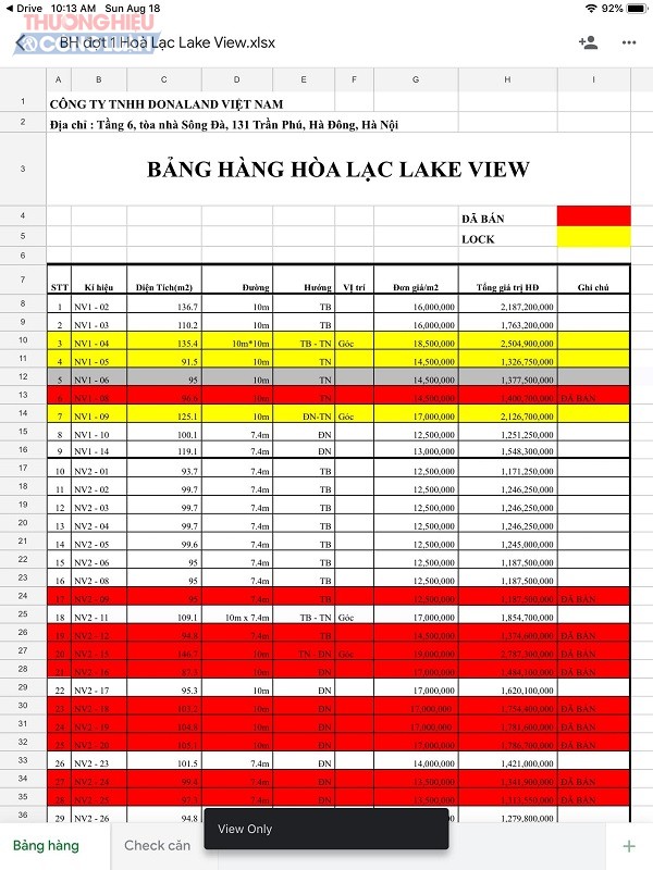 Danh sách các lô đất nền mà nhân viên môi giới tên Đ. (tự giới thiệu là người của Công ty TNHH Donaland Việt Nam) chào mời phóng viên