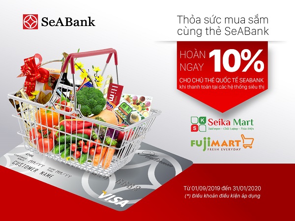 Chủ thẻ quốc tế SeABank sẽ được hoàn trả 10% tổng giá trị hóa đơn cho mọi giao dịch thành công