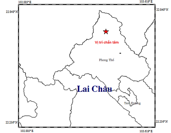 Bản đồ tâm chấn trận động đất ở Lai Châu
